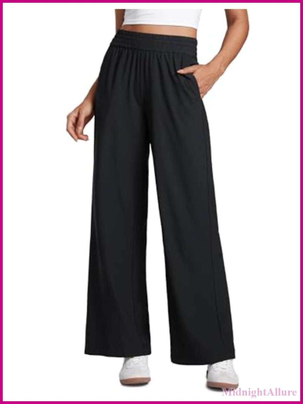Wide Leg Casual Pants High Rise Drapey Soft Stretch Travel Work